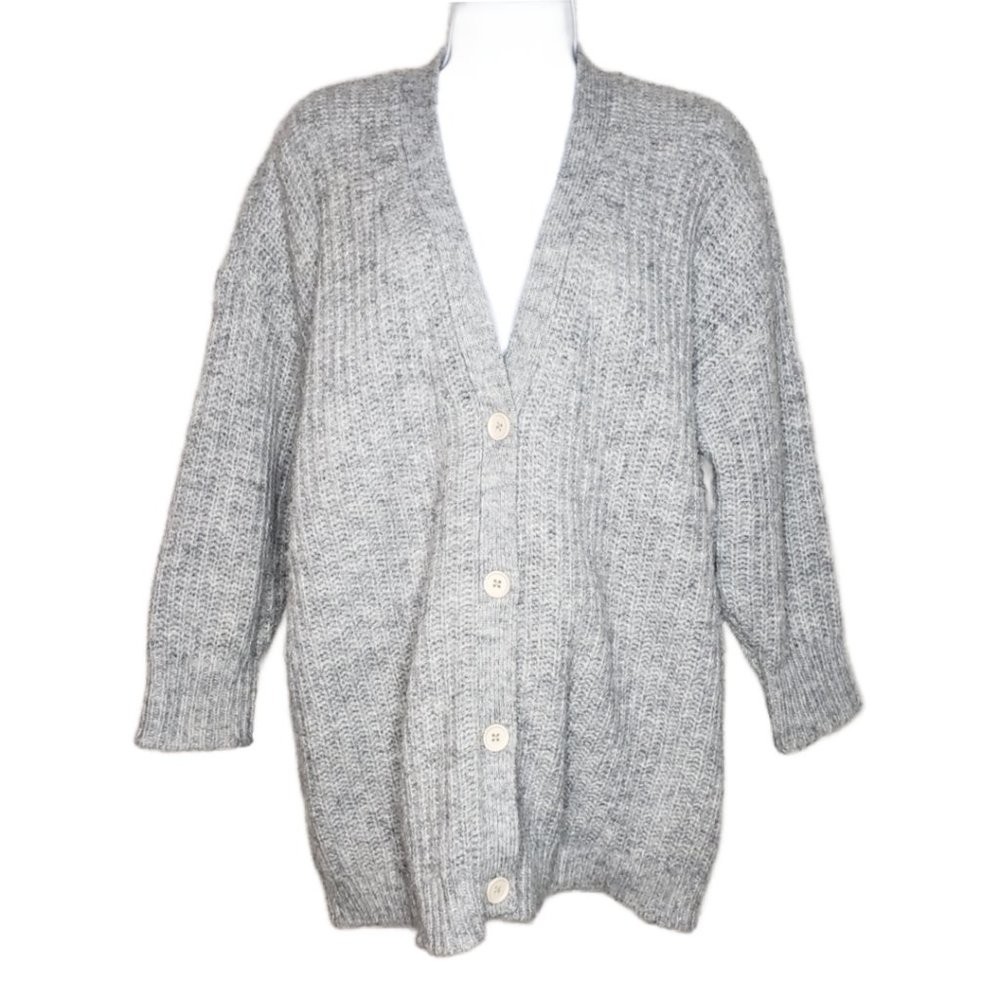 Tradlands Women's Oversized Knit Sweater, Button-Front Cardigan Gray Sz L (1274)